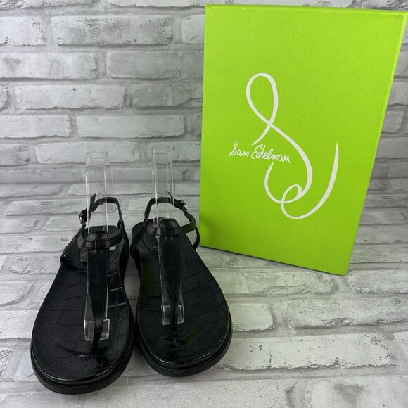 Sam Edelman Naomi Black Slip On Open Toe Adjustable Ankle Straps Sandals 6.5M - Picture 1 of 5